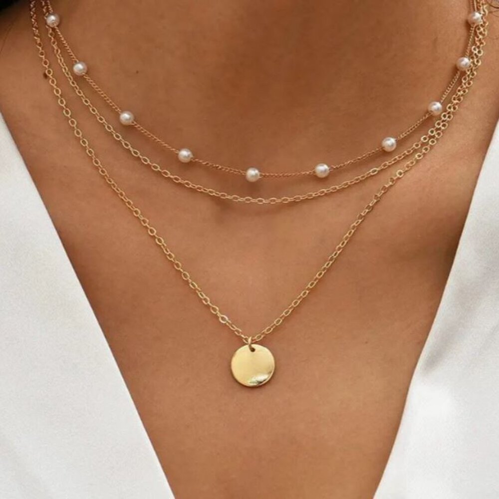 NEW Danika 18K Gold Plated Layered Pearl Chain Necklace